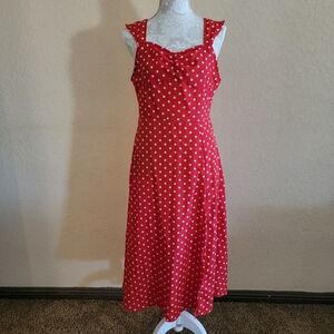 Women's Red And White Polka Dot Sleeveless Dress Sz L